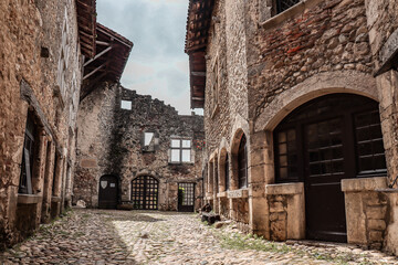 Fototapeta premium Old buildings in the medieval village Pérouges in France.