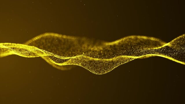 Abstract digital particle wave animation on yellow background