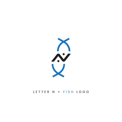 N letter with two fish logo design