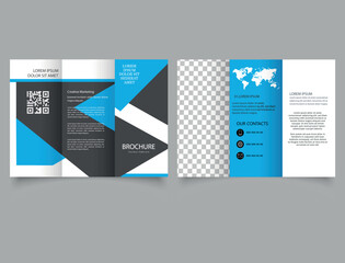 Modern Corporate Trifold Brochure Template with Geometric Design. World map.