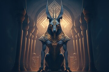 Anubis ancient Egyptian god of death. Fantasy scenery. concept art.  - obrazy, fototapety, plakaty