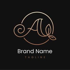 Letter A Leaf Elegant Luxury Logo Design in Circle