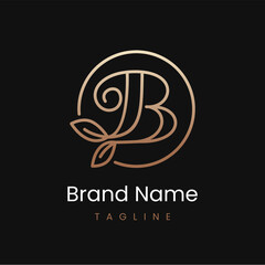 Letter B Leaf Elegant Luxury Logo Design in Circle