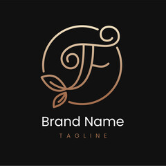 Letter F Leaf Elegant Luxury Logo Design in Circle