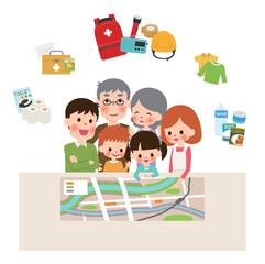 防災マップを見ながら話し合う家