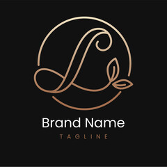 Letter L Leaf Elegant Luxury Logo Design in Circle