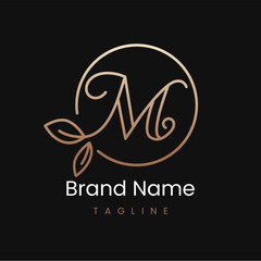 Letter M Leaf Elegant Luxury Logo Design in Circle