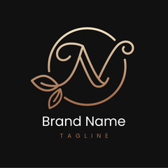 Letter N Leaf Elegant Luxury Logo Design in Circle