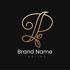 Letter P Leaf Elegant Luxury Logo Design