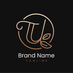 Letter U Leaf Elegant Luxury Logo Design in Circle