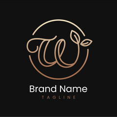 Letter W Leaf Elegant Luxury Logo Design in Circle
