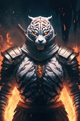  Portrait of Humanoid white tiger warrior. fantasy scenery. concept art.