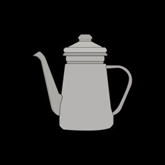 Kettle vector art. Teapot logo. Kettle with handle isolated on black background. Kettle in art style vector icon.