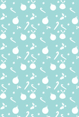 Seamless Christmas pattern with balls, candies and berries.Pattern for wrapping paper.Vector xmas illustration on blue background