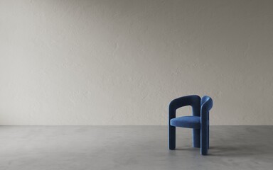 Empty space, room with dark blue chair on the concrete floor,  decorative empty wall , interior background and 3d render