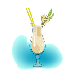 Pina colada alcohol cocktail, vector  colored doodle hand drawn sketch illustration.
