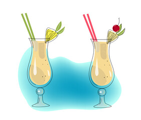 Pina colada alcohol cocktail, vector  colored doodle hand drawn sketch illustration.