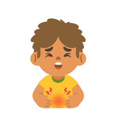 a black boy get a stomachache. illustration cartoon character vector design on white background. kid and health care concept.