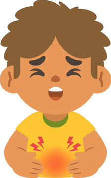 a black boy get a stomachache. illustration cartoon character vector design on white background. kid and health care concept.