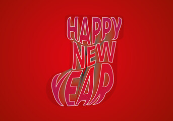 Happy New Year lettering in christmas stocking shape for noel. 3D Design element. İsolated background
