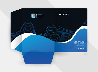 Business presentation folder template For Corporate Office With Blue and Black Color and wave shape - obrazy, fototapety, plakaty