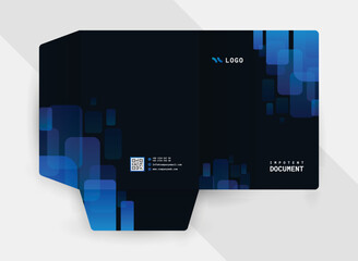 Pocket presentation folder template for tech company with blue and black color