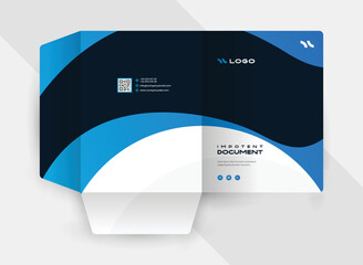 Presentation folder template for corporate office with blue and black color
