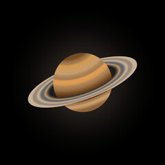 Solar system space object planet Saturn vector illustration on black background.