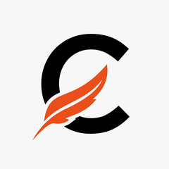 Feather Logo On Letter C Vector Template. Law Logo Bird Feather Symbol