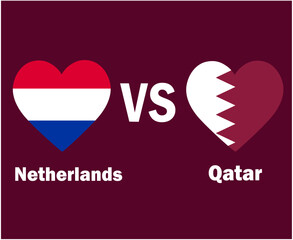 Netherlands And Qatar Flag Heart With Names Symbol Design Asia And Europe football Final Vector Asian And European Countries Football Teams Illustration