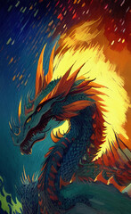 Fantasy mystical evil dragon digital art painting