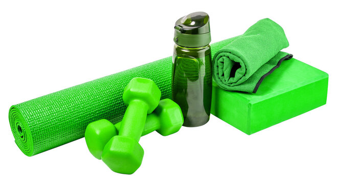 Yoga mat and dumbbells