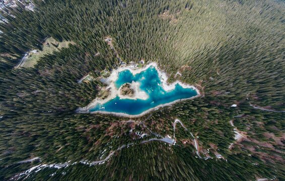 Caumasee lake aerial view into the woods