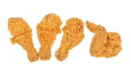 Fried chicken isolated on white background. Top view