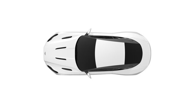 top view of white car isolated on white, CEVROLET CORVET  png transparent background 3d rendering