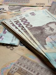 Money of Ukraine. Ukrainian hryvnia bills. UAH banknotes. 1000 hryvnia. Business, finance, news background. Financial concept