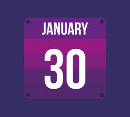30 january calendar date. Calendar icon for january. Banner for holidays and special dates