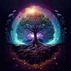 Naklejka premium tree of life, fantasy art, concept spiritual, religion