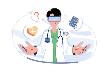 Doctor Studying Medicine Using VR
