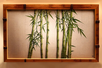 Bamboo painting on canvas with a luxurious bamboo frame in Japanese style.