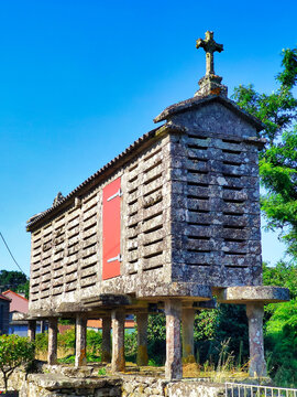 Dry-stone granaries in Olveiroa village, Dumbria municipality, Galicia, Spain