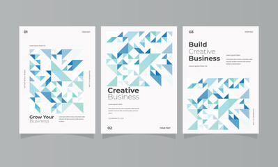 Abstract, Geometric blue book cover, flyer, and annual report designs set.