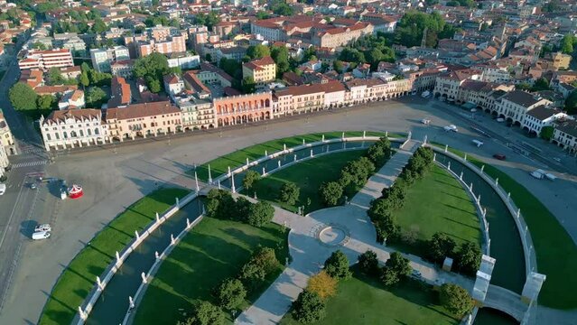 Drone view of Prato della Valle on a sunny day in Padua