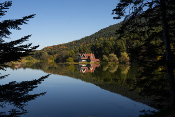 Autumn Season Reflections in the Golcuk National Park, Golcuk Lake Bolu, Turkey