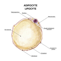 Adipocyte cell.Lipocyte cell. Structure of Adipocyte.White fat cell.Vector illustration.