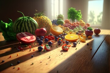 Illustration about vegetables and fruits. Made by AI.