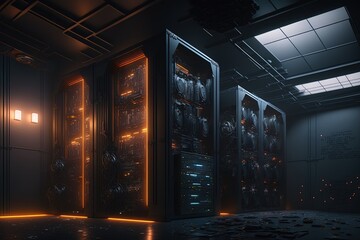 Illustration about the server room. Made by AI.