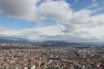 Panoramic view of Marseilles France from the top of a hill