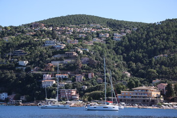 Boats anchored off the coast of France