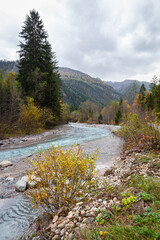 Fototapeta na wymiar Scenic view of Landwasser River near the town of Filisur in the Swiss Alps